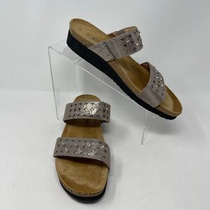 Naot Susan Pewter Rhinestone Comfort Leather Wedge Sandals EU42 (W11)